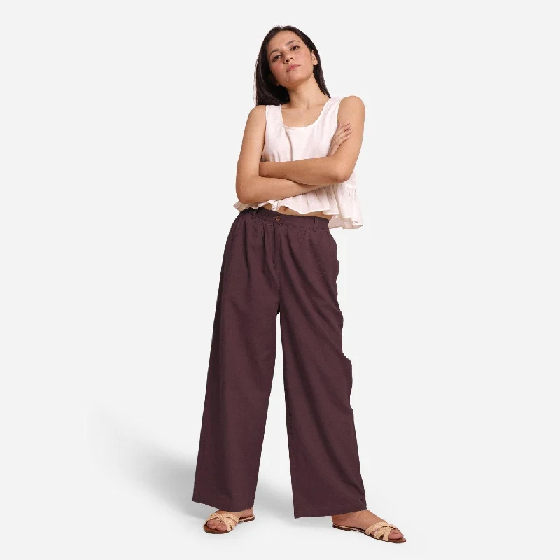 Brown Cotton Flax Elasticated Wide Legged Pant