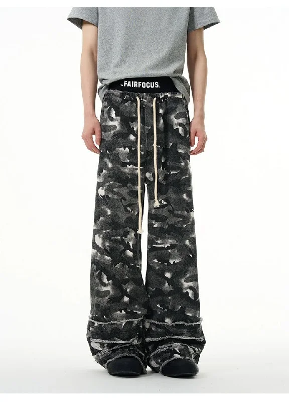 Camouflage Frayed Drawstring Pants