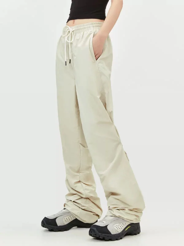 Drawstring Snap Button Pleated Pants