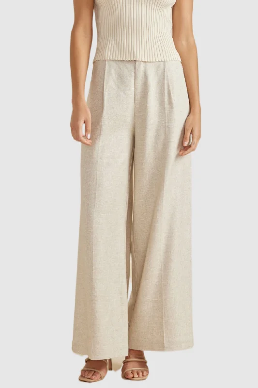 MINKPINK Womens Roberta Wide Leg Linen Pants Natural