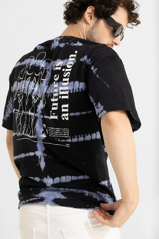 Future is an Illusion Black Tie Dye Oversized T-Shirt