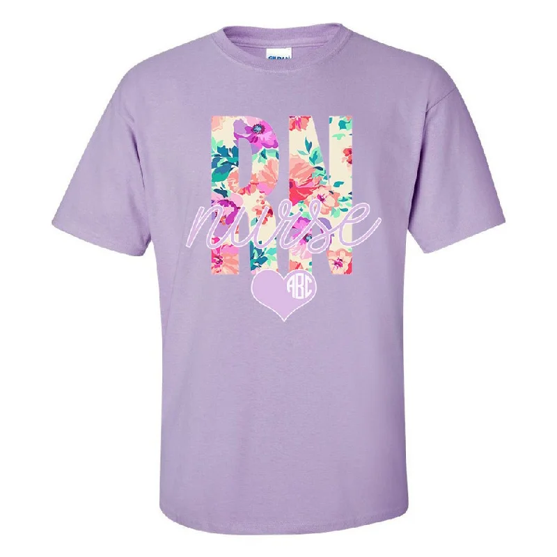 Monogrammed 'Floral RN' Basic T-Shirt