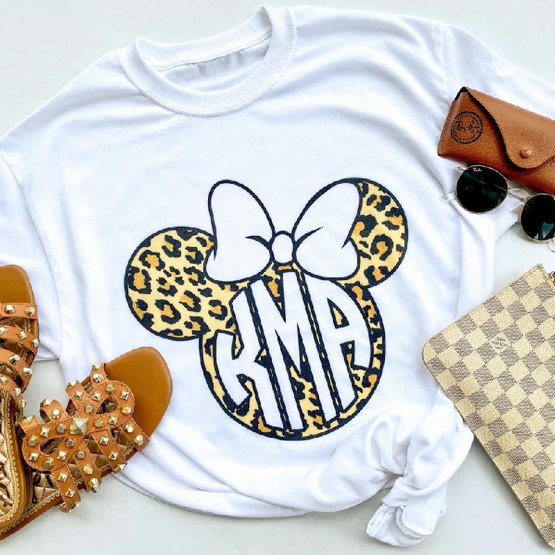 Monogrammed 'Leopard Minnie' Basic T-Shirt