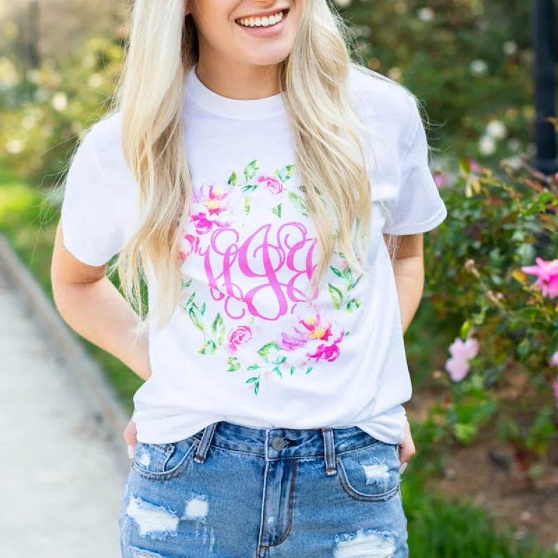 Monogrammed 'Spring Flowers' Basic T-Shirt