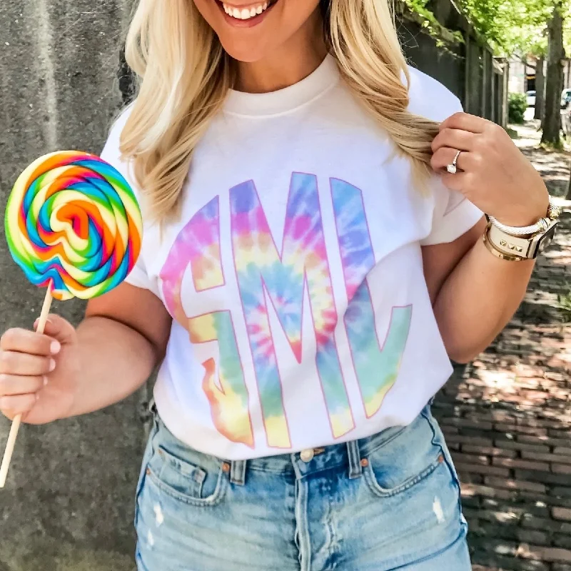 Monogrammed 'Tie Dye' Big Print Basic T-Shirt