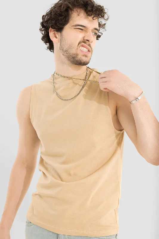 Solidie Beige Sleeveless T-Shirt