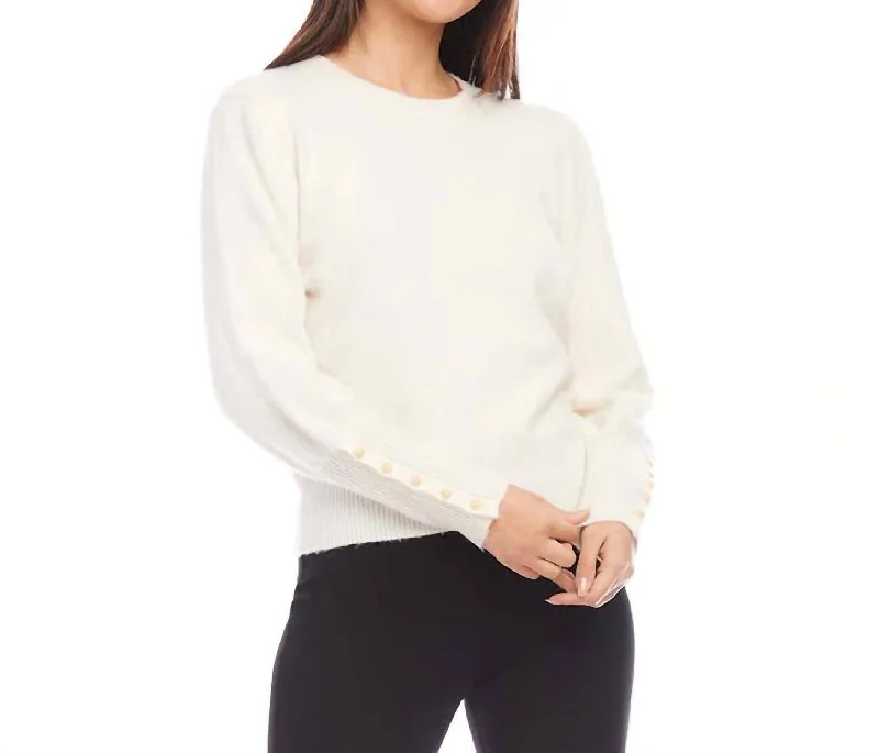 Button Sleeve Sweater In Cream