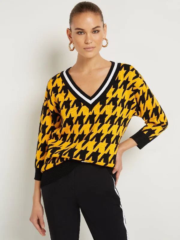 Houndstooth V-Neck Sweater