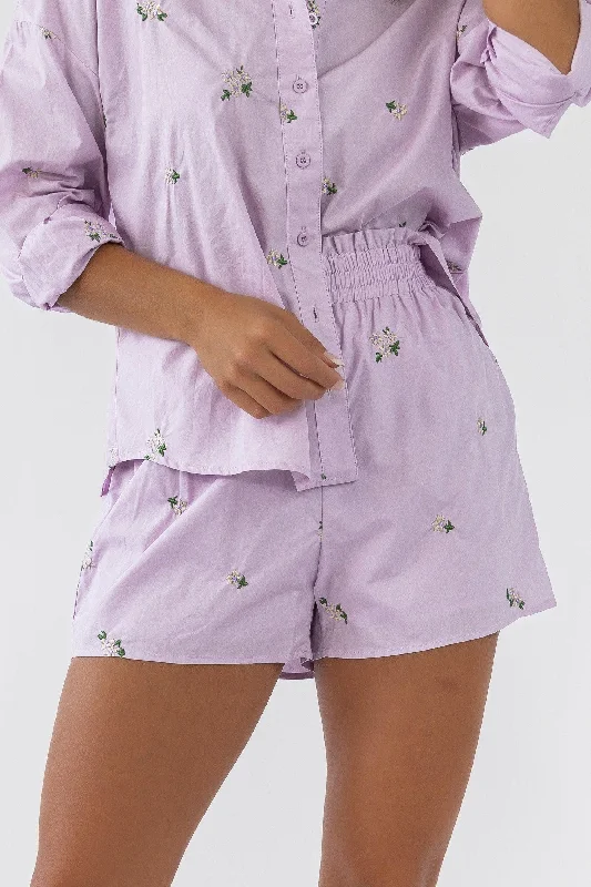 Daniella Lilac Floral Embroidered Poplin Shorts - Final Sale