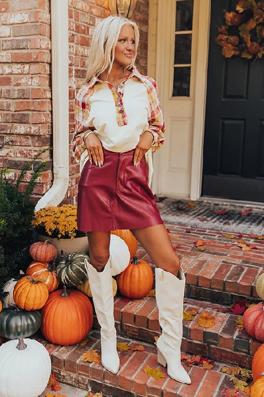 Roman Holiday Faux Leather Skirt in Crimson