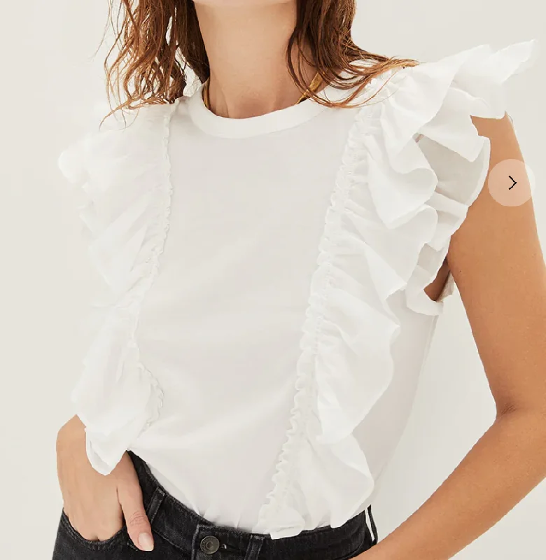 VB Bardot Ruffle Tee White