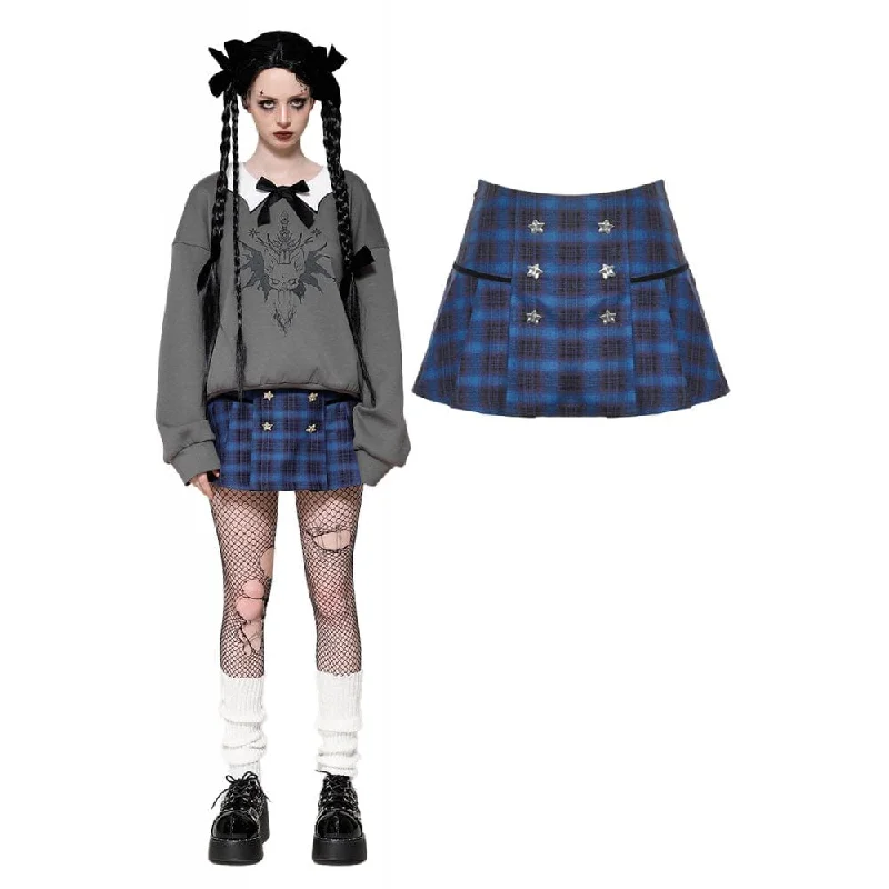 Women's Grunge Stars Plaid Short Skirt Blue