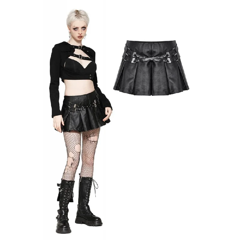 Women's Punk Buckle-up Eyelets Short Skirt