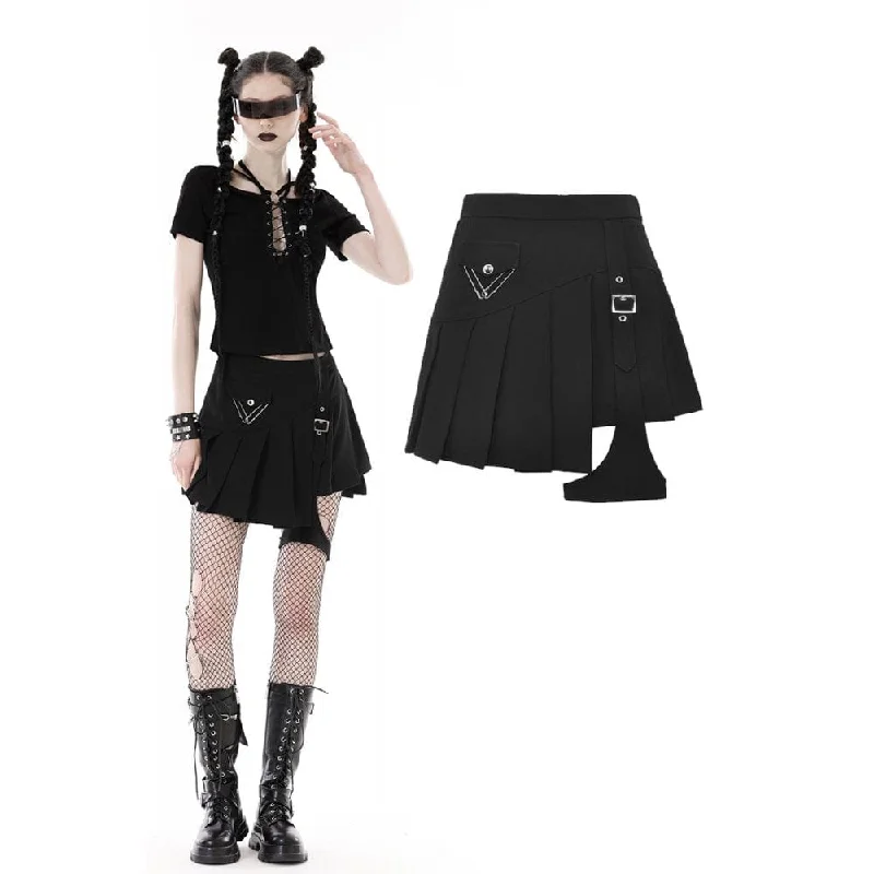 Women's Punk Irregular Buckle Pleated Skirt