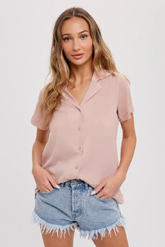 Nude Notched Collar Button Up Shirt