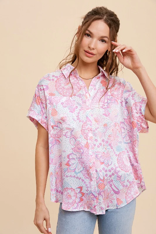 Pink Floral Button Down Blouse