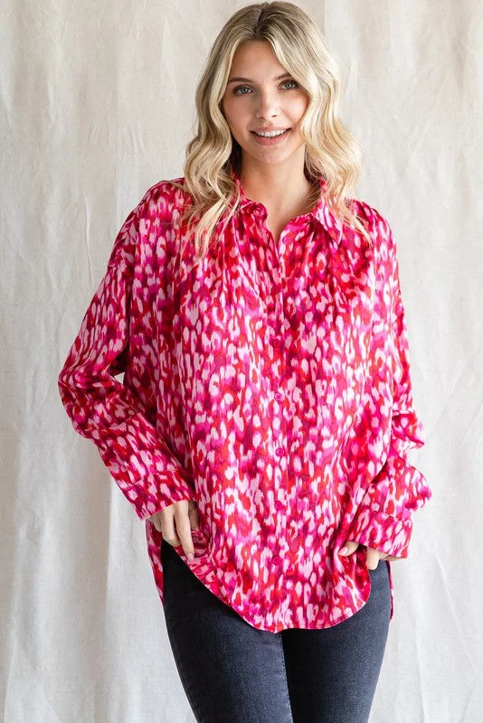 Red Abstract Animal Print Blouse