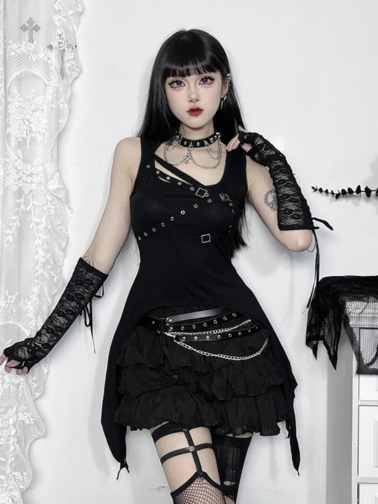 Alt Y2K Cyber Eyelet Crop Bandage Goth Gothic Top