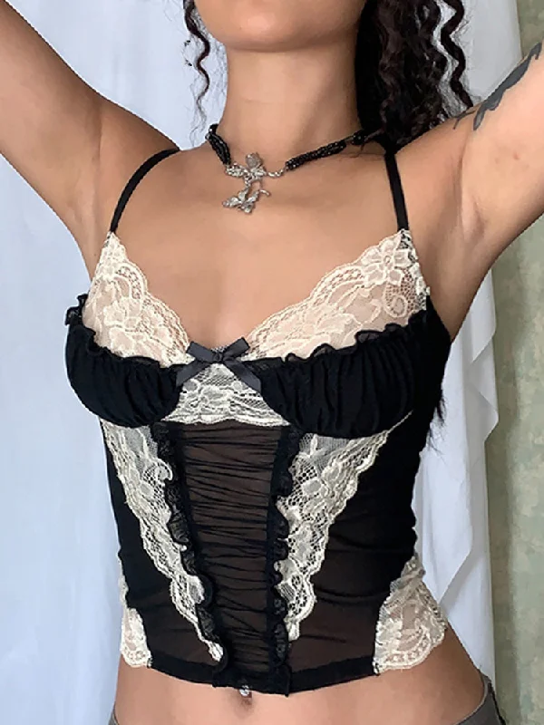 Lace Corset Stitching Mesh Gothic Crop Top