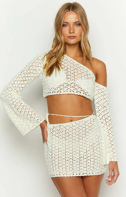 Hadie White Crochet Off Shoulder Top