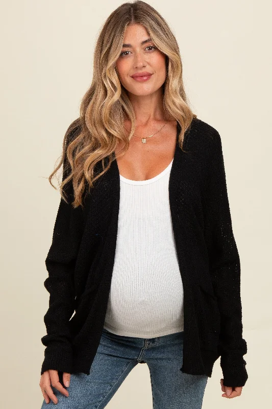 Black Pocketed Open Maternity Cardigan