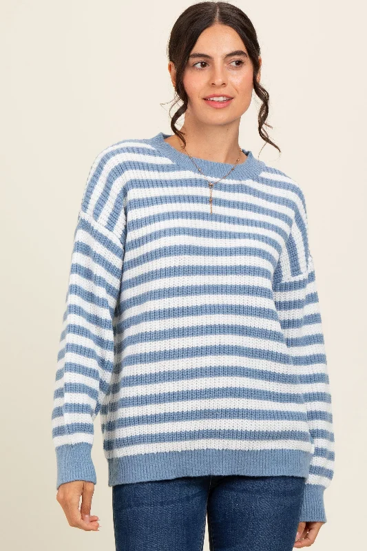 Blue Striped Crew Neck Sweater