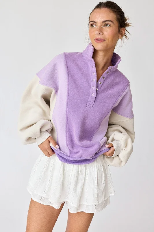 Lavender Colorblock Snap Button Polo Sweatshirt