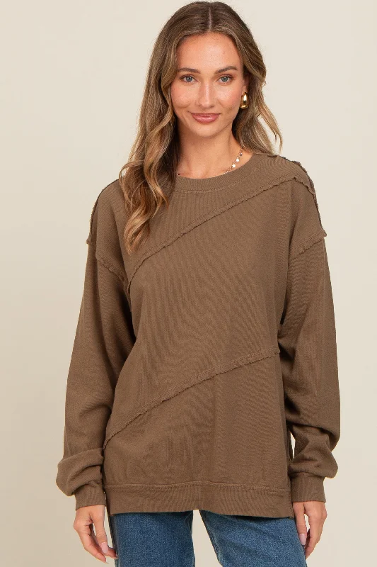 Olive Exposed Seam Dolman Sleeve Sweatshirt