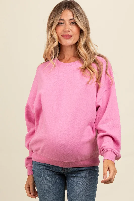 Pink Heather Crewneck Maternity Sweatshirt