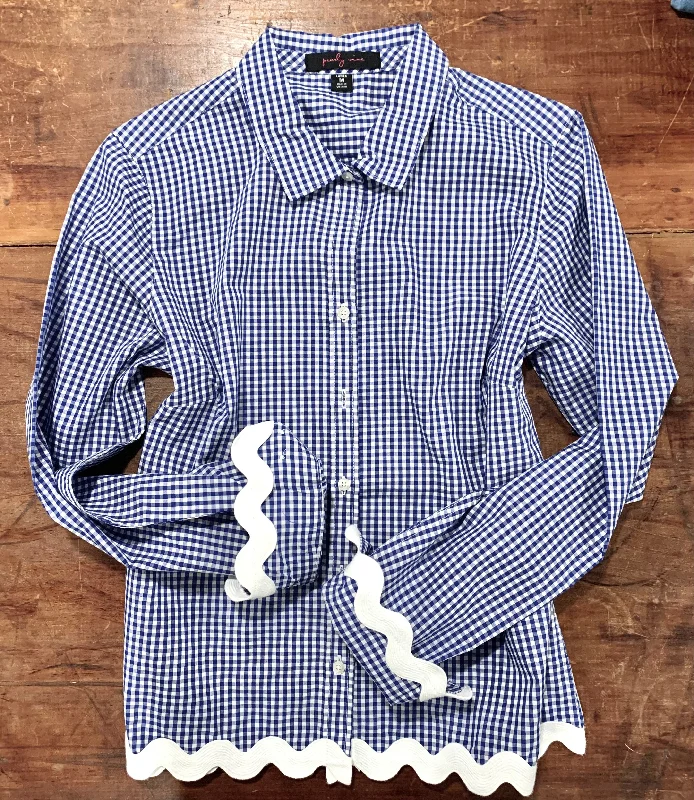 Bridget Gingham Ric Rac Shirt (GRRNVY-WT)