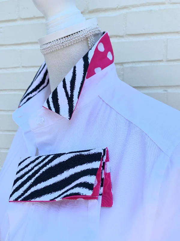 SALE - S ONLY - Diana French Cuff White w Zebra / Pink  (DFC06) *FINAL SALE*