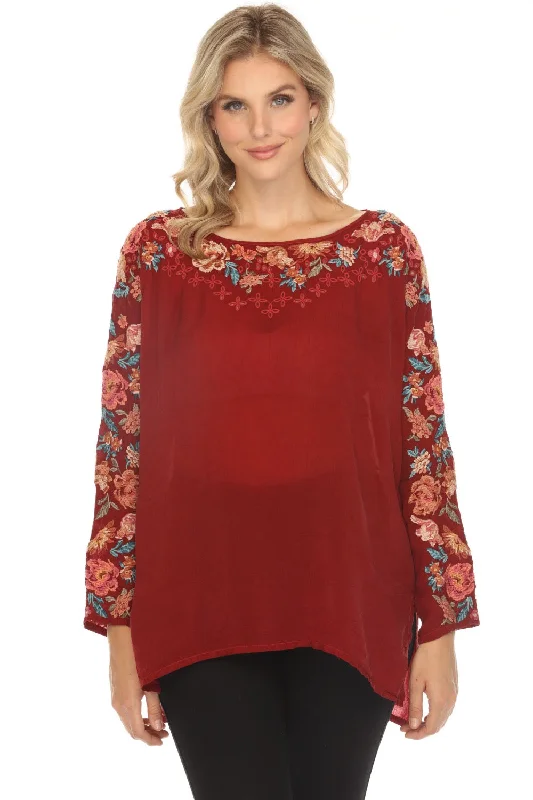 Johnny Was Red Floral Embroidered Tunic Top JW5678