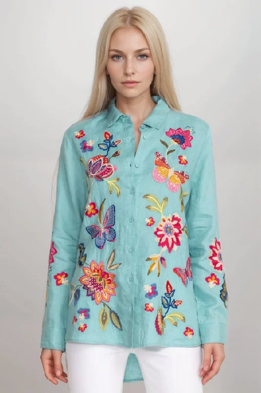 Johnny Was Gracey Linen Oversized Shirt J13324 Boho Chic *