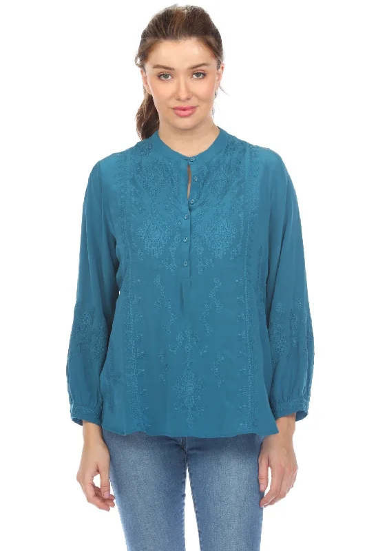 Johnny Was Workshop Cara Yoke Silk Blouse W14224 Boho Chic *