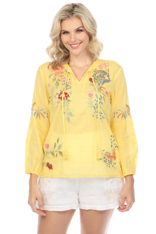 Johnny Was Workshop Embroidered Tassel Top W17424 Boho Chic *