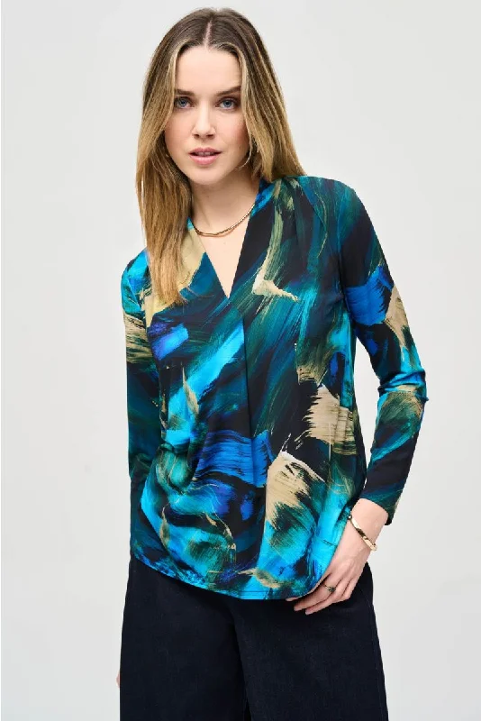 Joseph Ribkoff Black/Multi Abstract Print V-Neck Top 243293