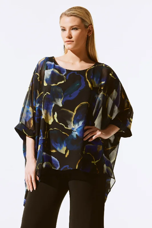 Joseph Ribkoff Black/Multi Floral Chiffon Poncho Top 243787