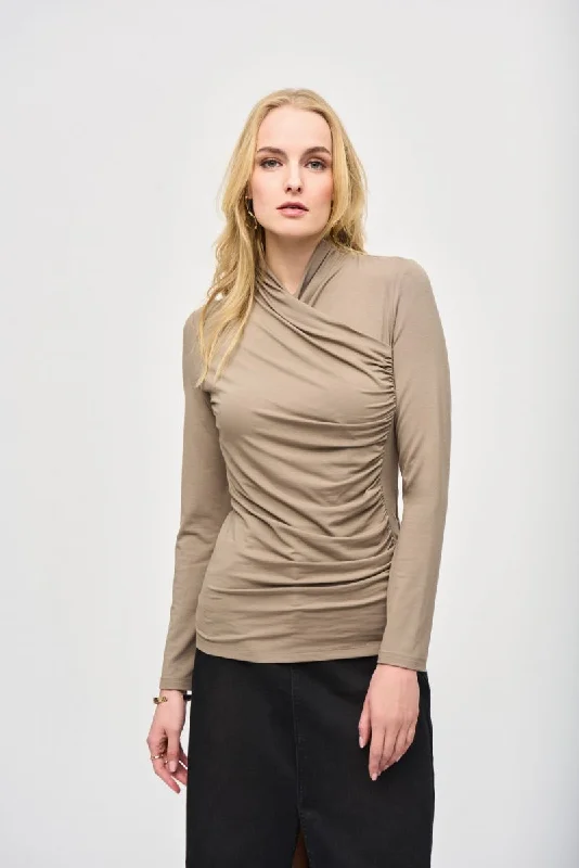 Joseph Ribkoff Ruched Wrap Front V-Neck Long Sleeve Top 243148