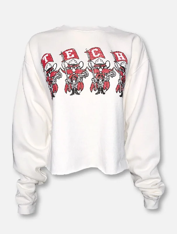 Blue 84 Texas Tech Red Raiders "Flag Squad" White Cropped Sweatshirt