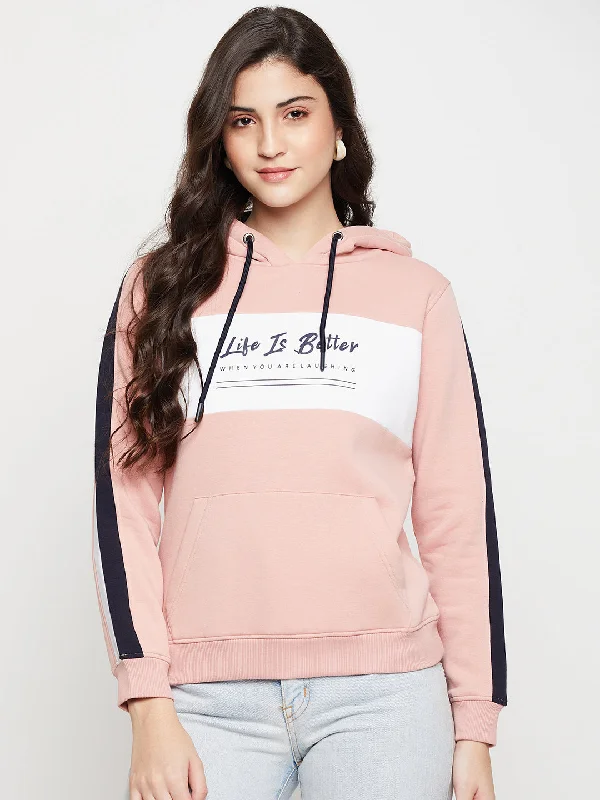 Women's Casual  Pink Regular Full Sleeve Pullover Hoodie Sweatshirt