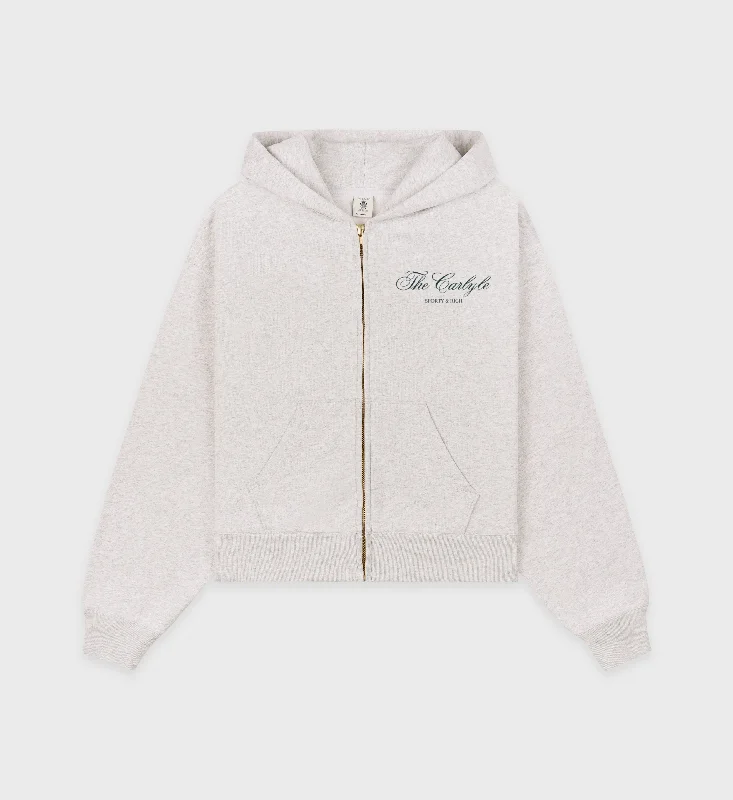 The Carlyle Script Cropped Zip Hoodie - Heather Gray/Forest