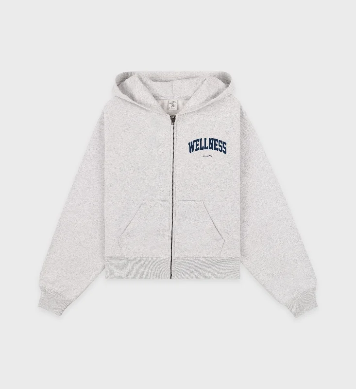 Wellness Ivy Cropped Zip Hoodie - Heather Gray/Navy