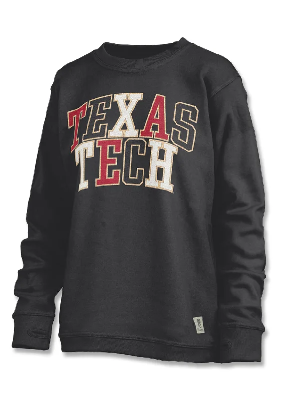 Texas Tech Press Box "Simply Chenille" Team Color on Black Hi-Lo Fleece Sweatshirt