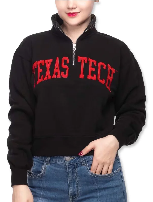 Zoozats Texas Tech Arch "Alma Mater" Quarter Zip Crop Sweatshirt